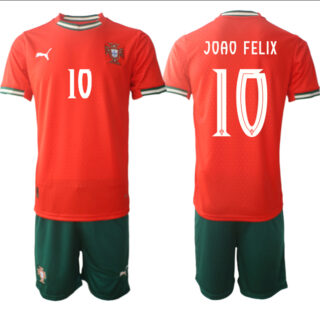 Men's Portugal Team #10 Joao Felix 2025 Red Home Soccer Jersey Suit