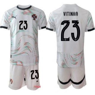 Men's Portugal Team #23 Vitinha 2025 White Away Soccer Jersey Suit