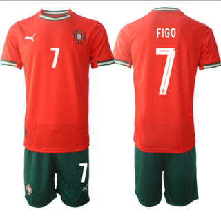 Men's Portugal Team #7 Luis Figo 2025 Red Home Soccer Jersey Suit