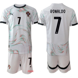 Men's Portugal Team #7 Ronaldo 2025 White Away Soccer Jersey Suit