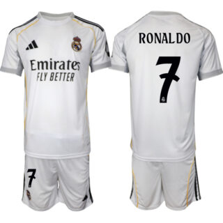 Men's Real Madrid #7 Ronaldo 25 26 White Home Soccer Jersey Suit
