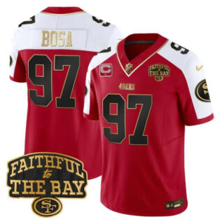 Men's San Francisco 49ers #97 Nick Bosa Red Alternate 2025 F.U.S.E. 1-Star C With Faithful To The Bay Patch Limited V8 Stitched Football Jersey