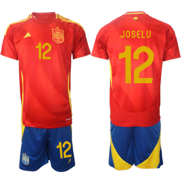 Men's Spain Team #12 Joselu 2024-25 Red Home Soccer Jersey Suit 1