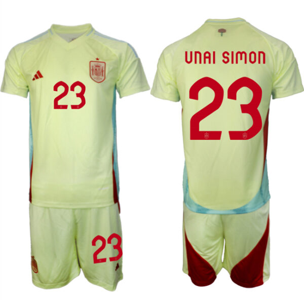 Men's Spain Team #23 Unai Sim??n 2024-25 Yellow Away Soccer Jersey Suit