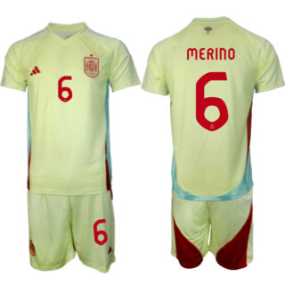 Men's Spain Team #6 Mikel Merino 2024-25 Yellow Away Soccer Jersey Suit