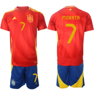 Men's Spain Team #7 alvaro Morata 2024-25 Red Home Soccer Jersey Suit