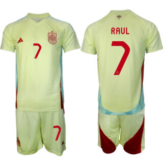 Men's Spain Team #7 Raul 2024-25 Yellow Away Soccer Jersey Suit