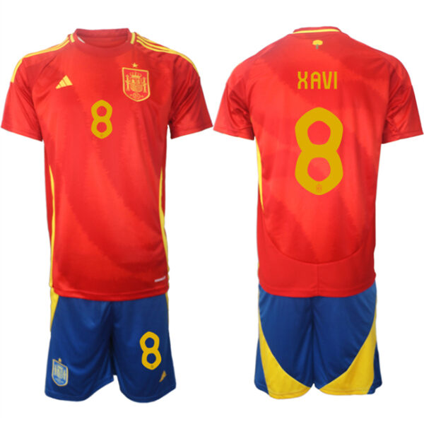 Men's Spain Team #8 Xavi 2024-25 Red Home Soccer Jersey Suit