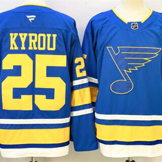 Men's St. Louis Blues #25 Jordan Kyrou Blue 2025 Stitched Hockey Jersey