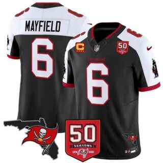 Men's Tampa Bay Buccaneers #6 Baker Mayfield Black Alternate F.U.S.E. 50th Season & 4-Star C Patch Vapor Limited Stitched Football Jersey