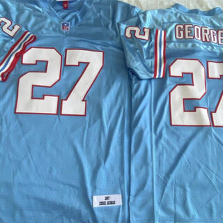 Men's Tennessee Oilers #27 Eddie George Light Blue Throwback Stitched Jersey