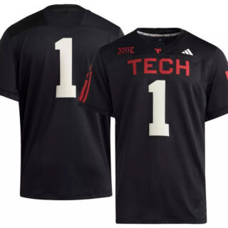 Men's Texas Tech Red Raiders #1 Black Strategy 100 Years Anniversary Jersey