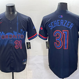 Men's Toronto Blue Jays #31 Max Scherzer Navy 2024 City Connect Limited Stitched Baseball Jersey