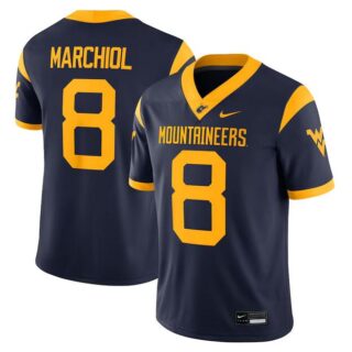 Men's West Virginia Mountaineers #8 Nicco Marchiol Navy Stitched Jersey