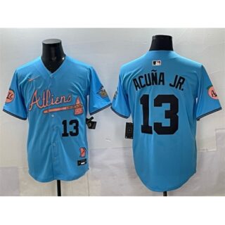 Men's Atlanta Braves #13 Ronald Acuna Jr. Blue 2024 Atliens & Peach With Outkast Vapor Limited Stitched Baseball Jersey