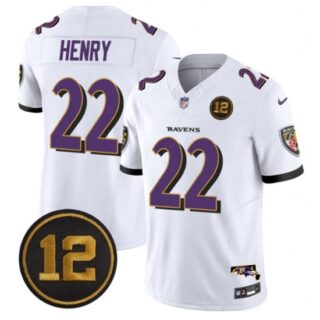 Men's Baltimore Ravens #22 Derrick Henry White 2025 F.U.S.E Jacoby Jones Vapor Limited Football Jersey