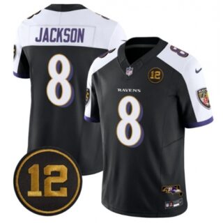 Men's Baltimore Ravens #8 Lamar Jackson Black Alternate 2025 F.U.S.E Jacoby Jones Vapor Limited Football Jersey