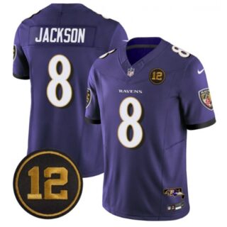 Men's Baltimore Ravens #8 Lamar Jackson Purple 2025 F.U.S.E Jacoby Jones Vapor Limited Football Jersey