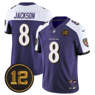 Men's Baltimore Ravens #8 Lamar Jackson Purple Alternate 2025 F.U.S.E Jacoby Jones Vapor Limited Football Jersey