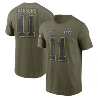 Men's Dallas Cowboys #11 Micah Parsons Olive 2025 Salute to Service Name & Number T-Shirt