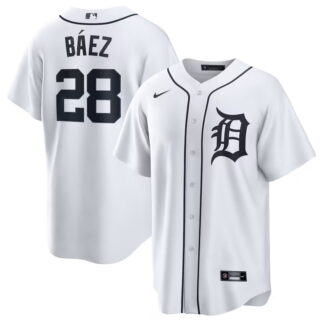 Men's Detroit Tigers #28 Javier Baez White Home Jersey