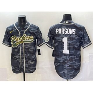 Men's Green Bay Packers #1 Micah Parsons Gray Camo Cool Base Stitched Baseball Jersey
