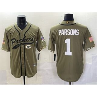 Men's Green Bay Packers #1 Micah Parsons Olive Salute to Service Cool Base Stitched Baseball Jersey