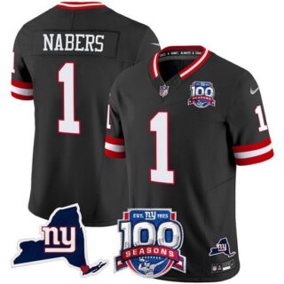 Men's New York Giants 1 Malik Nabers Black 2024 F U S E 100th Season And State Vapor Limited Stitched Football Jersey