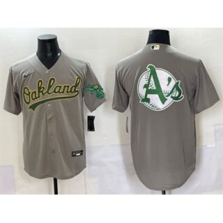 Men's Oakland Athletics Team Big Logo Grey Cool Base Stitched Baseball Jersey