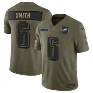 Men's Philadelphia Eagles #6 DeVonta Smith Olive 2025 Salute to Service Limited Football Stitched Jersey