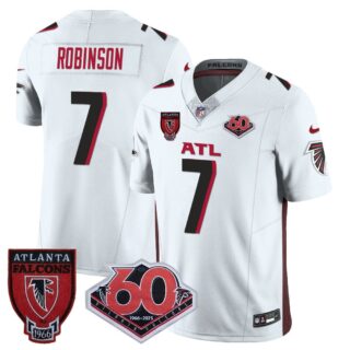 Men's Atlanta Falcons #7 Bijan Robinson 60th Season Vapor Limited White Jerseys