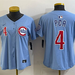 Women's Chicago Cubs #4 PCA Blue Limited Stitched Jersey(Run Small)