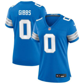 Women's Detroit Lions #0 Jahymr Gibbs Blue Stitched Game Jersey(Run Small)