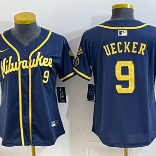 Women's Milwaukee Brewers #9 Bob Uecker Navy With Home & Bob Uecker Patch Limited Stitched Jersey(Run Small)