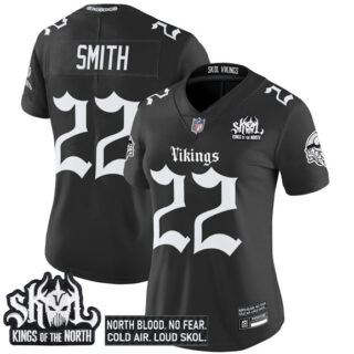 Women's Minnesota Vikings #22 Harrison Smith Black 2025 Kings of the North Patch Gothic Norseblood Edition Vapor Untouchable Limited Stitched Football Jersey(Run Small)