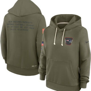 Women's New England Patriots Olive 2025 Salute to Service Sideline Standard Issue Dri-FIT Hoodie(Run Small)