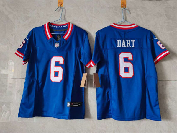 Women's New York Giants #6 Jaxson Dart Blue F.U.S.E. Throwback Stitched Jersey(Run Small)