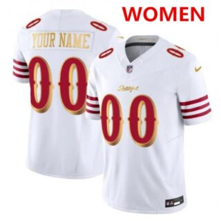 Women's San Francisco 49ers ACTIVE PLAYER Custom White Gold 2025 F.U.S.E. Rivalries Vapor Limited Football Stitched Jersey(Run Small)