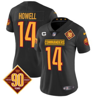 Women's Washington Commanders #14 Same Howell 90th Anniversary Patch Vapor Jersey Black