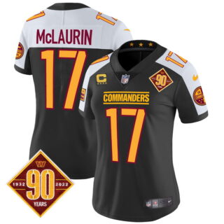 Women's Washington Commanders #17 Terry McLaurin 90th Anniversary Patch Vapor Jersey Black Alternate