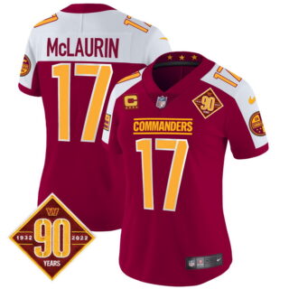 Women's Washington Commanders #17 Terry McLaurin 90th Anniversary Patch Vapor Jersey Burgundy Alternate