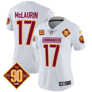 Women's Washington Commanders #17 Terry McLaurin 90th Anniversary Patch Vapor Jersey White