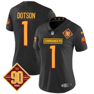 Women's Washington Commanders #1 Jahan Dotson 90th Anniversary Patch Vapor Jersey Black