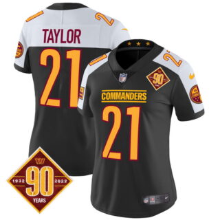 Women's Washington Commanders #21 Sean Taylor 90th Anniversary Patch Vapor Jersey Black Alternate