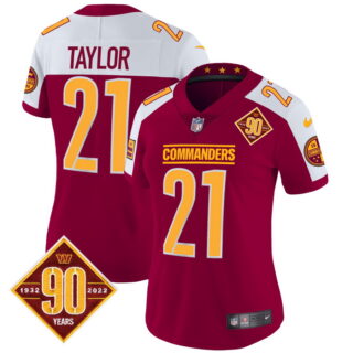 Women's Washington Commanders #21 Sean Taylor 90th Anniversary Patch Vapor Jersey Burgundy Alternate