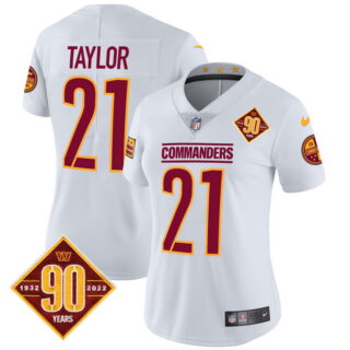 Women's Washington Commanders #21 Sean Taylor 90th Anniversary Patch Vapor Jersey White