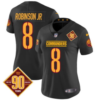 Women's Washington Commanders #8 Robinson Jr. 90th Anniversary Patch Vapor Jersey Black