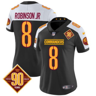 Women's Washington Commanders #8 Robinson Jr. 90th Anniversary Patch Vapor Jersey Black Alternate