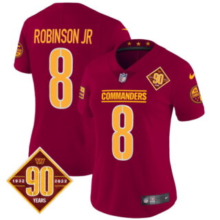Women's Washington Commanders #8 Robinson Jr. 90th Anniversary Patch Vapor Jersey Burgundy