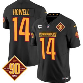 Men's Washington Commanders #14 Sam Howell 90th Anniversary Patch Vapor Limited Jersey Black